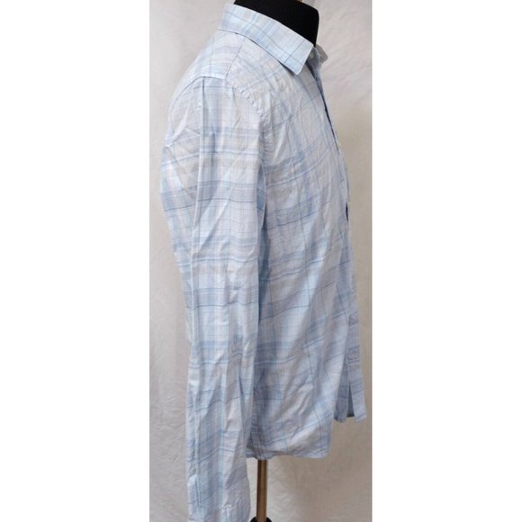 Calvin Klein Mens Medium Blue Plaid Liquid Cotton Long Sleeve Button-up Shirt - Picture 7 of 11